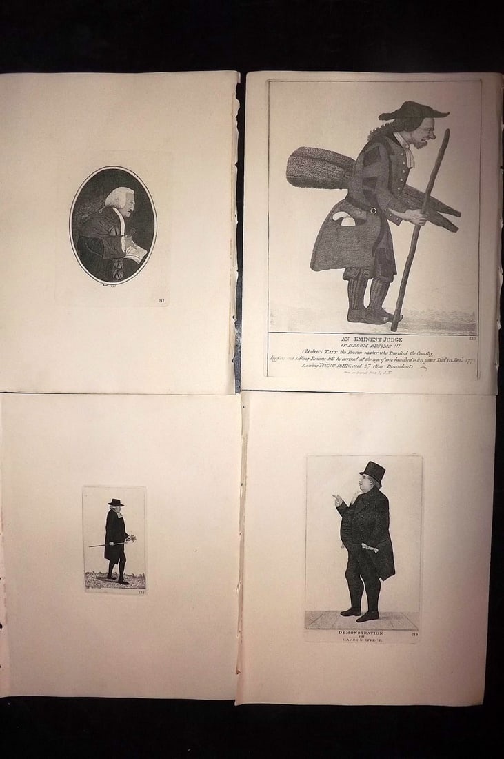 Kay, John 1877 Lot of 4 Scottish Caricatures: Etchings Published 1877, Edinburgh for "A Series of Original Portraits and Caricature Etchings" by John Kay. Paper Size: 10.5 x 8.5 inch (27 x 22cm) Good Condition