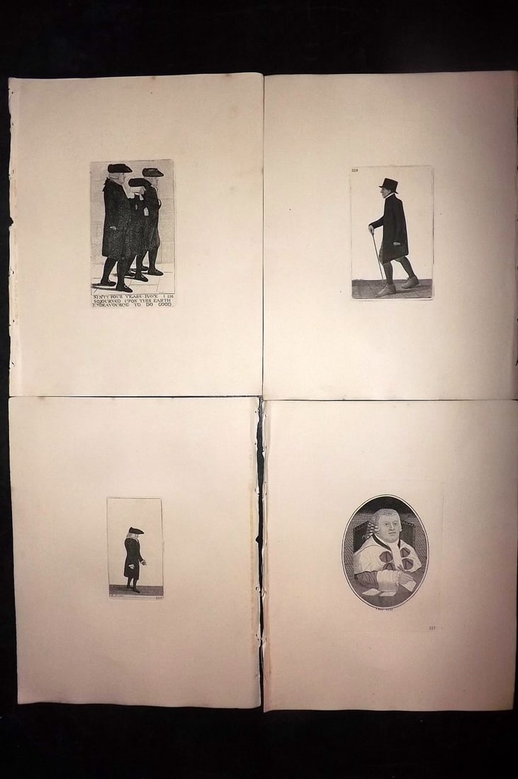 Kay, John 1877 Lot of 4 Scottish Caricatures: Etchings Published 1877, Edinburgh for "A Series of Original Portraits and Caricature Etchings" by John Kay. Paper Size: 10.5 x 8.5 inch (27 x 22cm) Good Condition