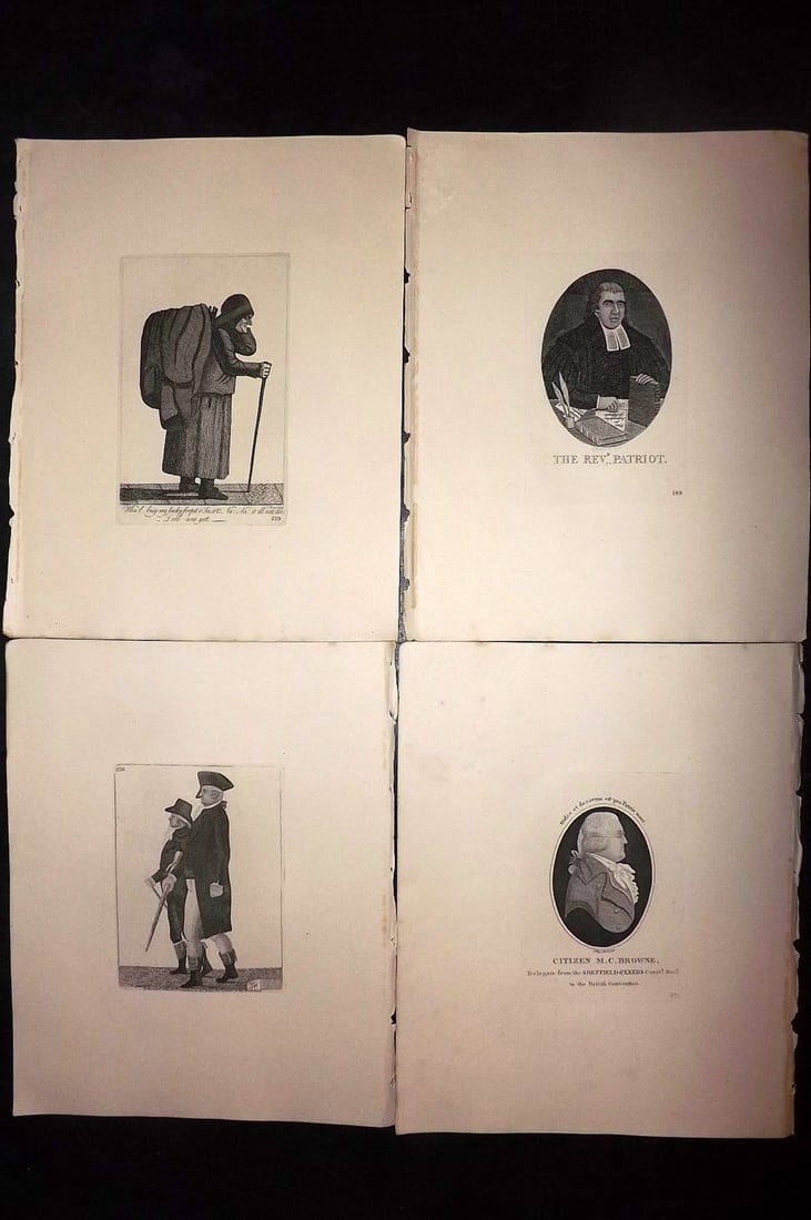 Kay, John 1877 Lot of 4 Scottish Caricatures: Etchings Published 1877, Edinburgh for "A Series of Original Portraits and Caricature Etchings" by John Kay. Paper Size: 10.5 x 8.5 inch (27 x 22cm) Good Condition