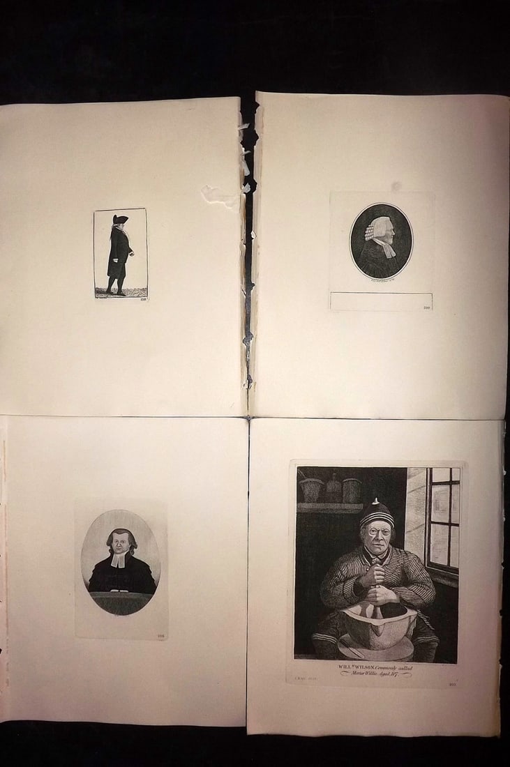 Kay, John 1877 Lot of 4 Scottish Caricatures: Etchings Published 1877, Edinburgh for "A Series of Original Portraits and Caricature Etchings" by John Kay. Paper Size: 10.5 x 8.5 inch (27 x 22cm) Good Condition