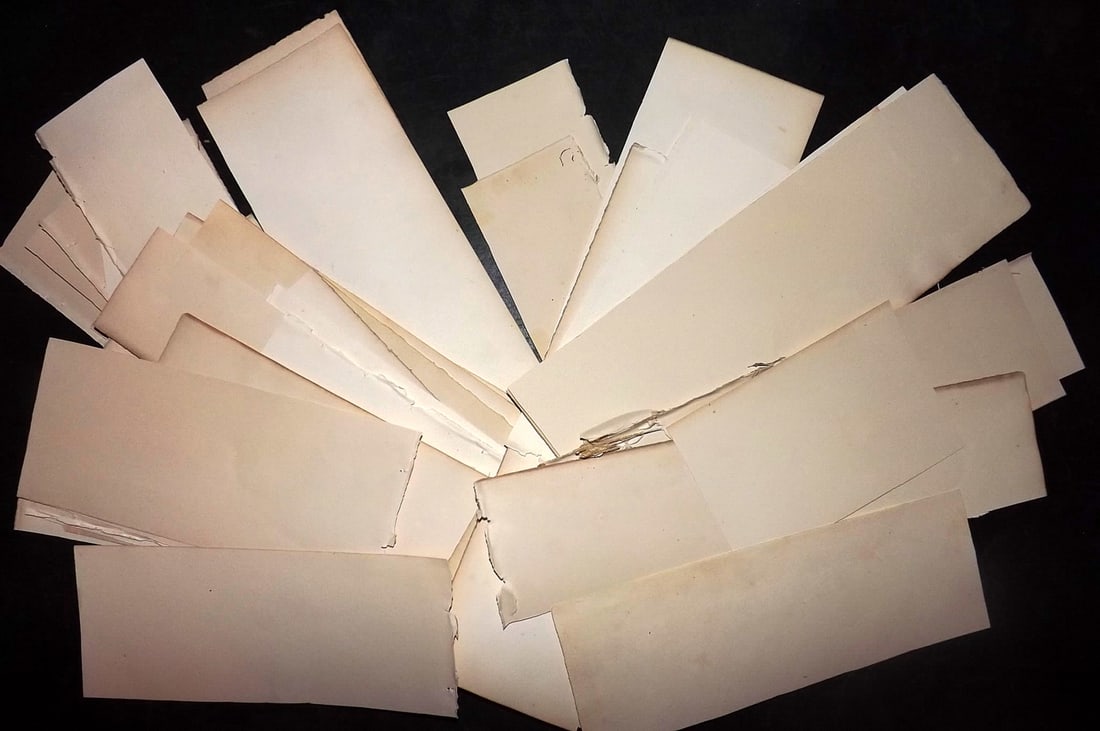 Old Paper Bookbinding 1835 Lot of 50 Whatman Wove Paper: Lot of Whatman Turkey Mill Wove Paper. Made in Britain in 1835. Irregular sizes. Paper Size: Up to 13.5 x 4 inch (35 x 10cm) Good Condition