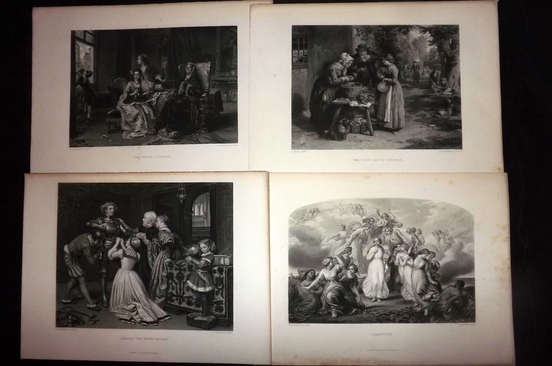 Virtue (Pub) C1875 Lot of 4 Folio Steel Engravings. Genre etc (1 of 2)