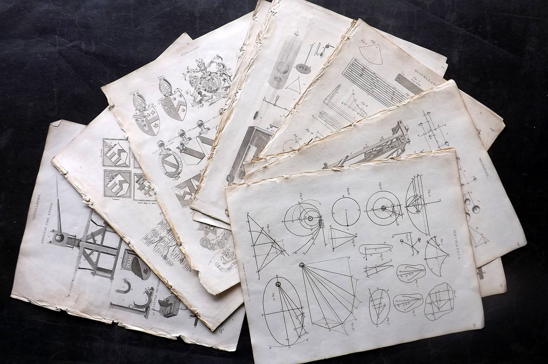 Johnson & Exley 1812 Lot of 18 Science & Heraldry Prints: Copper Plate Pulished 1812, London for "The Imperial Encyclopaedia; Or, Dictionary of the Sciences and Arts" by William Moore Johnson & Thomas Exley. Paper Size: 10.5 x 8.5 inch (27 x 22cm) Good Condi