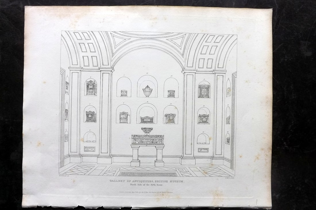BM Marbles 1822 Folio Print. Gallery at the British Museum, North Side (1 of 2)
