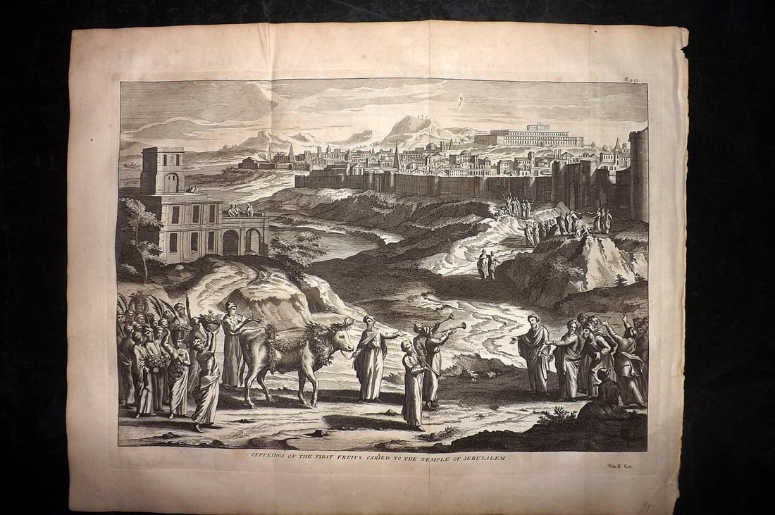 Calmet, Augustin 1732 LG Folio Print. First Fruits carried to the Temple of Jerusalem (1 of 2)