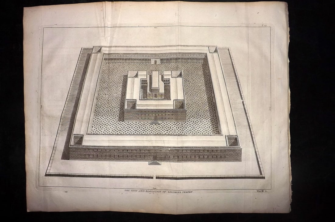 Calmet, Augustin 1732 LG Folio Print. View & Elevation of Solomons Temple (1 of 2)