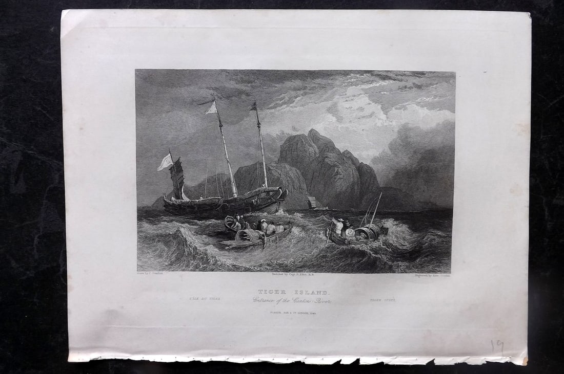 Fisher (Pub) C1845 Steel Engraved View of Tiger Island, China: Steel Engraving Published 1844-47 by Fisher & Son, London for "The Peoples Gallery of Engravings" by the Rev. George Wright. Paper Size: 10.5 x 8.5 inch (27 x 22cm) Good Condition