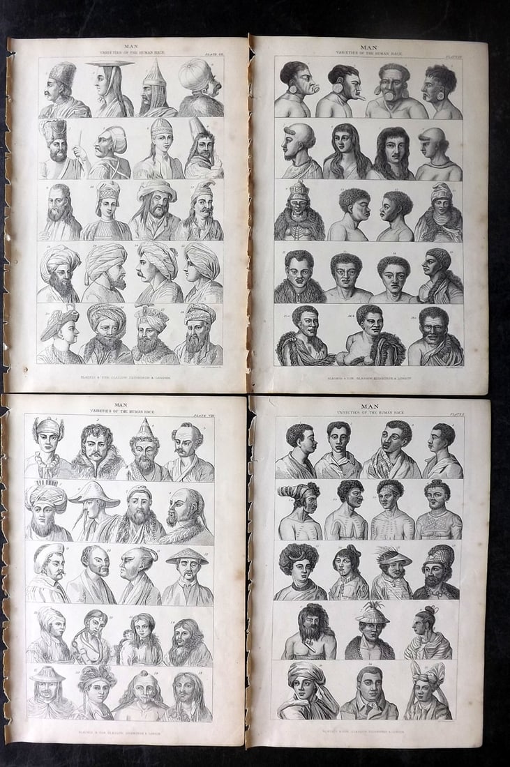 Goldsmith, Oliver 1876 Lot of 4 Antique Ethnic Prints: Steel Engravings Published C1860 by Blackie & Son, London for "A History of the Earth and Animated Nature" by Oliver Goldsmith. Paper Size: 9.5 x 6 inch (24 x 16cm) A few small margin tears, otherwise
