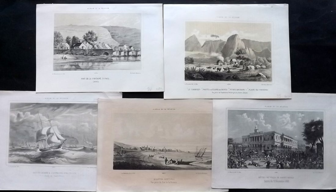Roussin, Antoine Louis 1883 Lot of 5 Prints of Reunion (1 of 2)