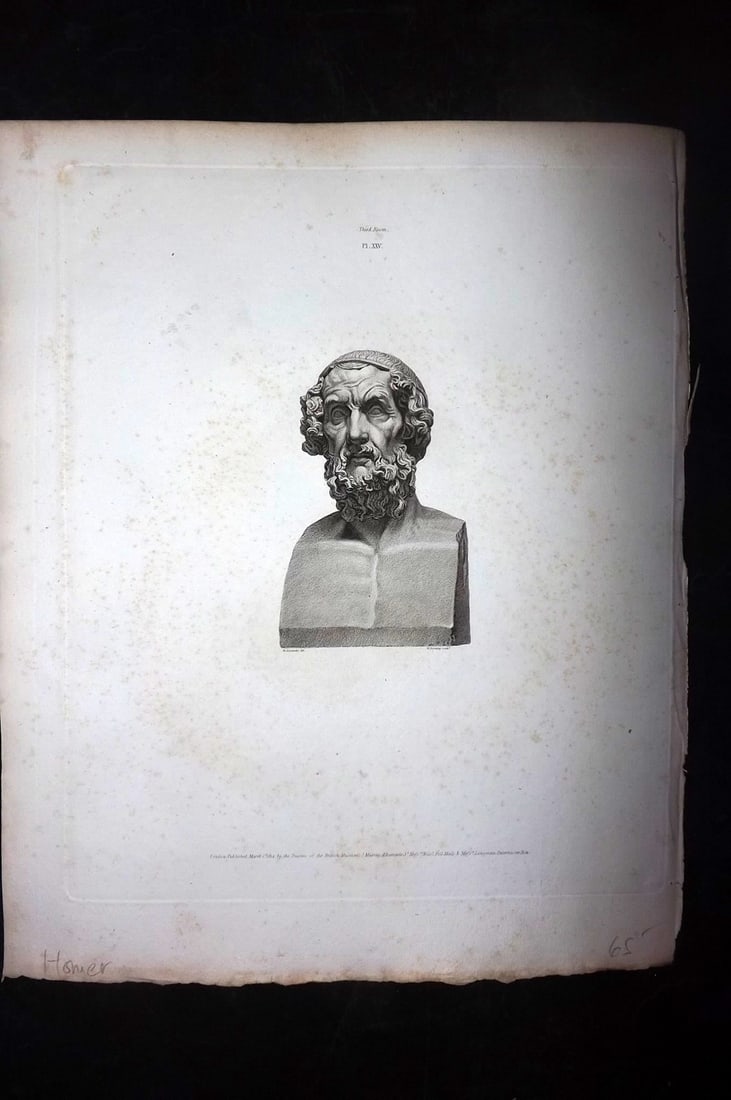 BM Marbles 1815 Folio Greek Statue Print. Homer (1 of 2)
