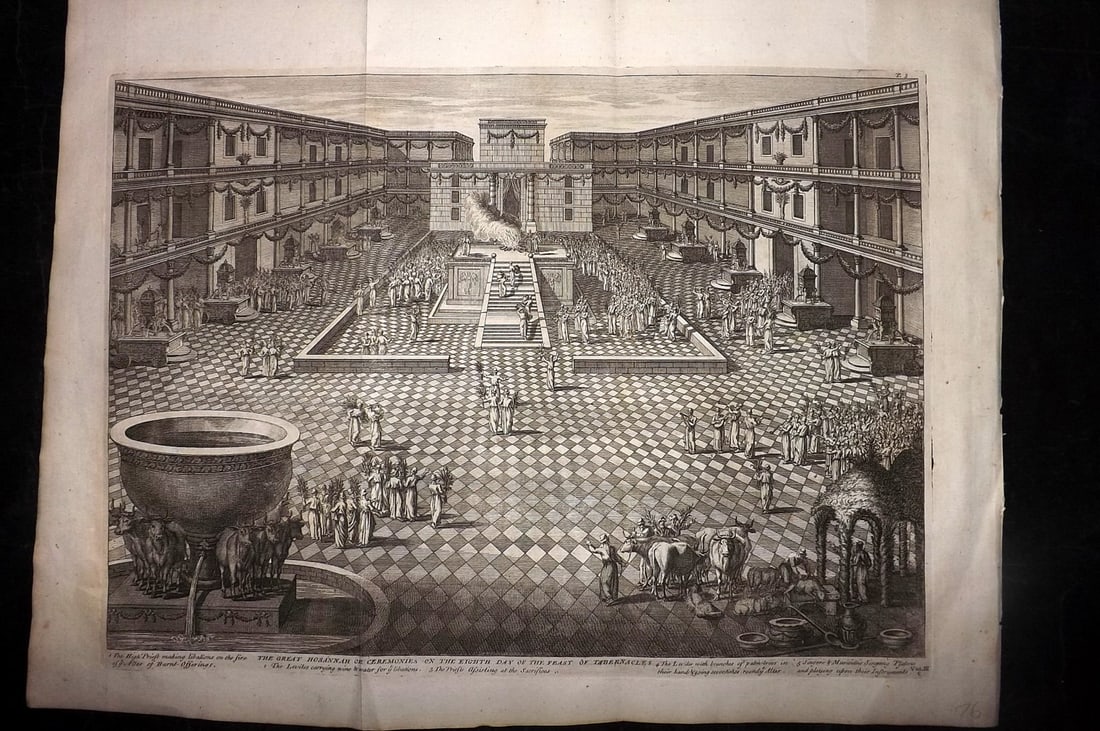 Calmet, Augustin 1732 LG Folio Print. Great Hosannah, Feast of Tabernacles (1 of 2)