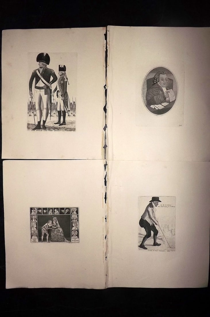 Kay, John 1877 Lot of 4 Scottish Caricatures: Etchings Published 1877, Edinburgh for "A Series of Original Portraits and Caricature Etchings" by John Kay. Paper Size: 10.5 x 8.5 inch (27 x 22cm) Good Condition