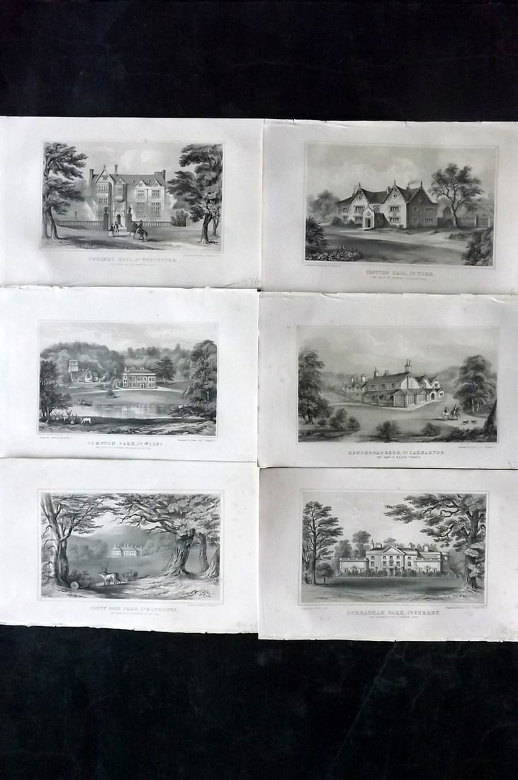 Burke, John 1852 Lot of 6 British Lithograph Views: Lithograph Published 1852-54, London for "A Visitation of The Seats and Arms of the Noblemen and Gentlemen of Great Britain" by John Bernard Burke. Paper Size: 10 x 6 inch (25 x 15cm) Good Condition