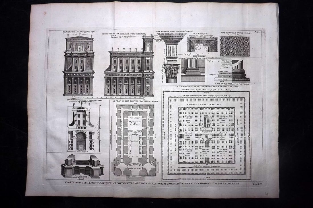 Calmet, Augustin 1732 LG Folio Print. Architecture of Solomons Temple (1 of 2)