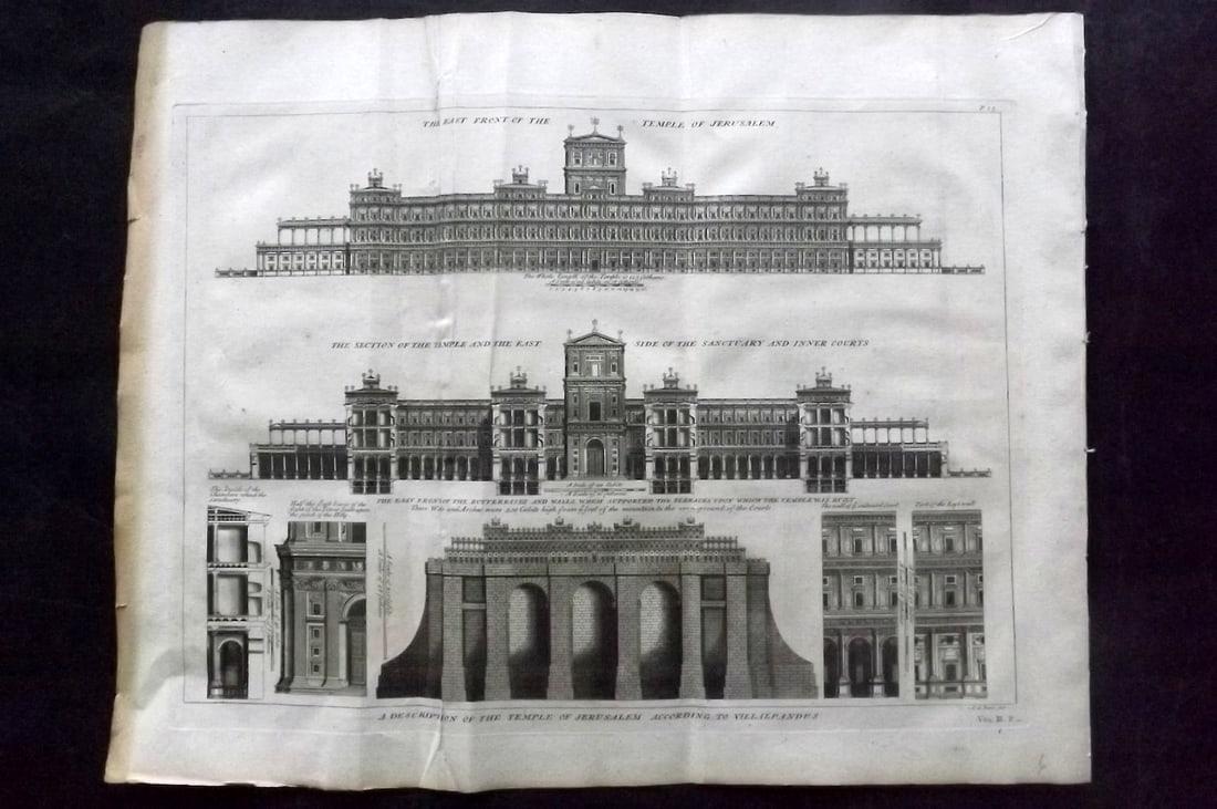 Calmet, Augustin 1732 LG Folio Print. Temple of Jerusalem according to Villapandus (1 of 2)