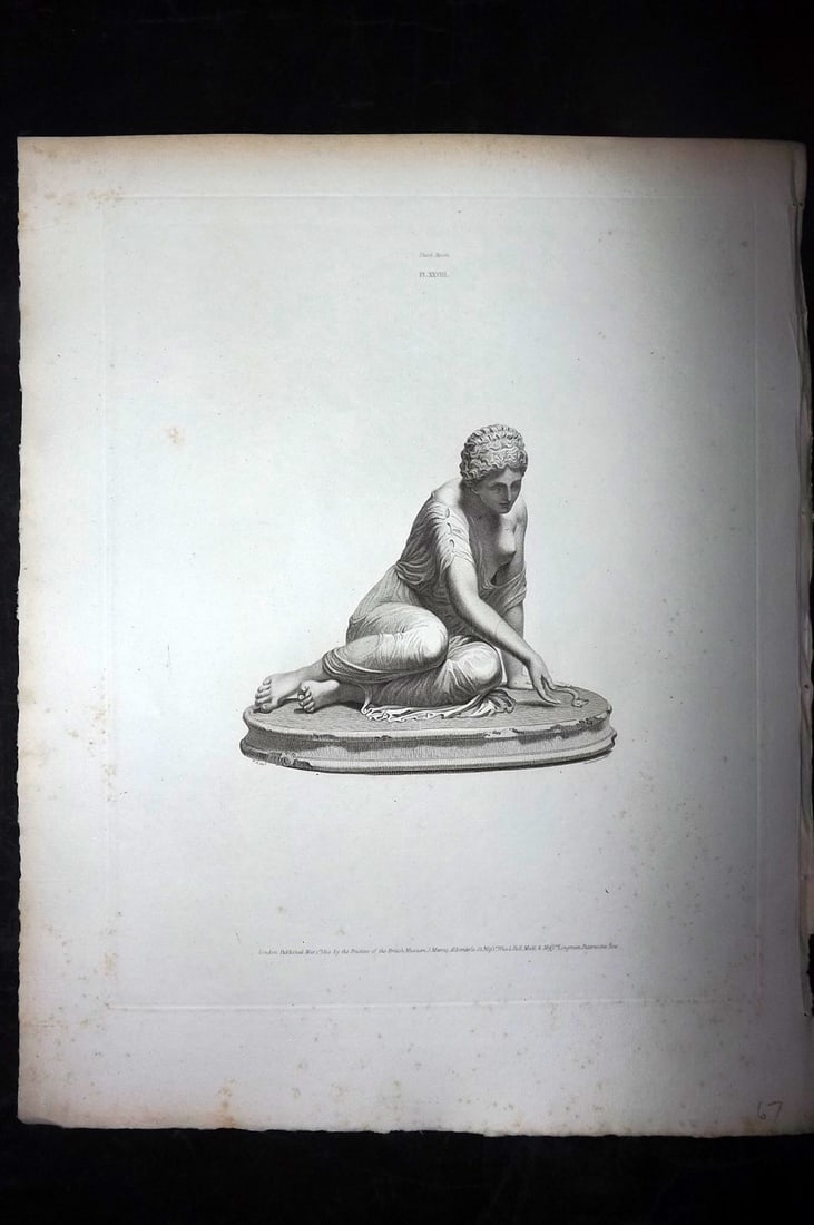 BM Marbles 1815 Folio Greek Statue Print. A Female 28: Copper Plates Published 1812-61, London for "A Description of the Collection of Ancient Marbles in the British Museum" by the British Museum, Department of Greek and Roman Antiquities. Paper Size: 13.