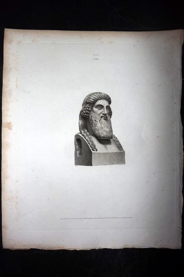 BM Marbles 1815 Folio Greek Statue Print. Bearded Bacchus 27 (1 of 2)