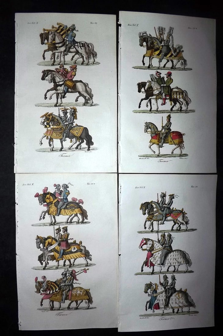 Ferrario, Giulio 1831 Lot of 4 Hand Col Military Prints. Cavalry Horses (1 of 2)