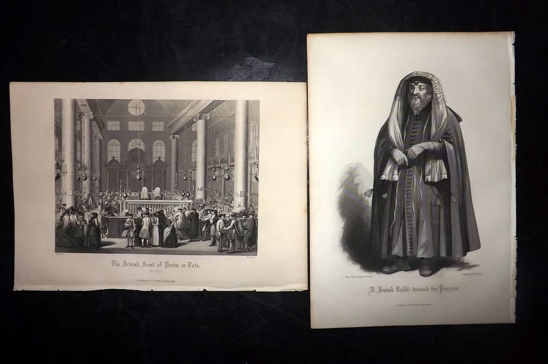 Gardner, James 1860 Pair of Judaica Prints. Jewish Rabbi & Feast of Purim (1 of 2)