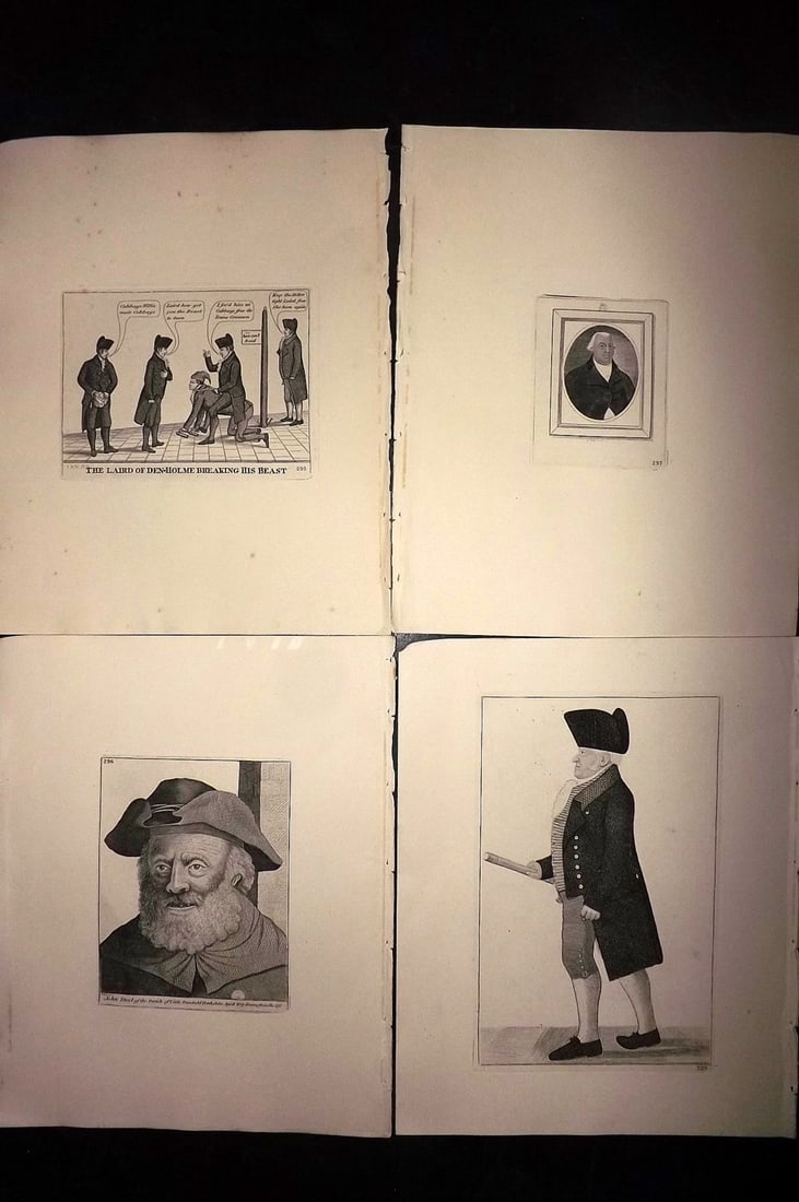Kay, John 1877 Lot of 4 Scottish Caricatures: Etchings Published 1877, Edinburgh for "A Series of Original Portraits and Caricature Etchings" by John Kay. Paper Size: 10.5 x 8.5 inch (27 x 22cm) Good Condition