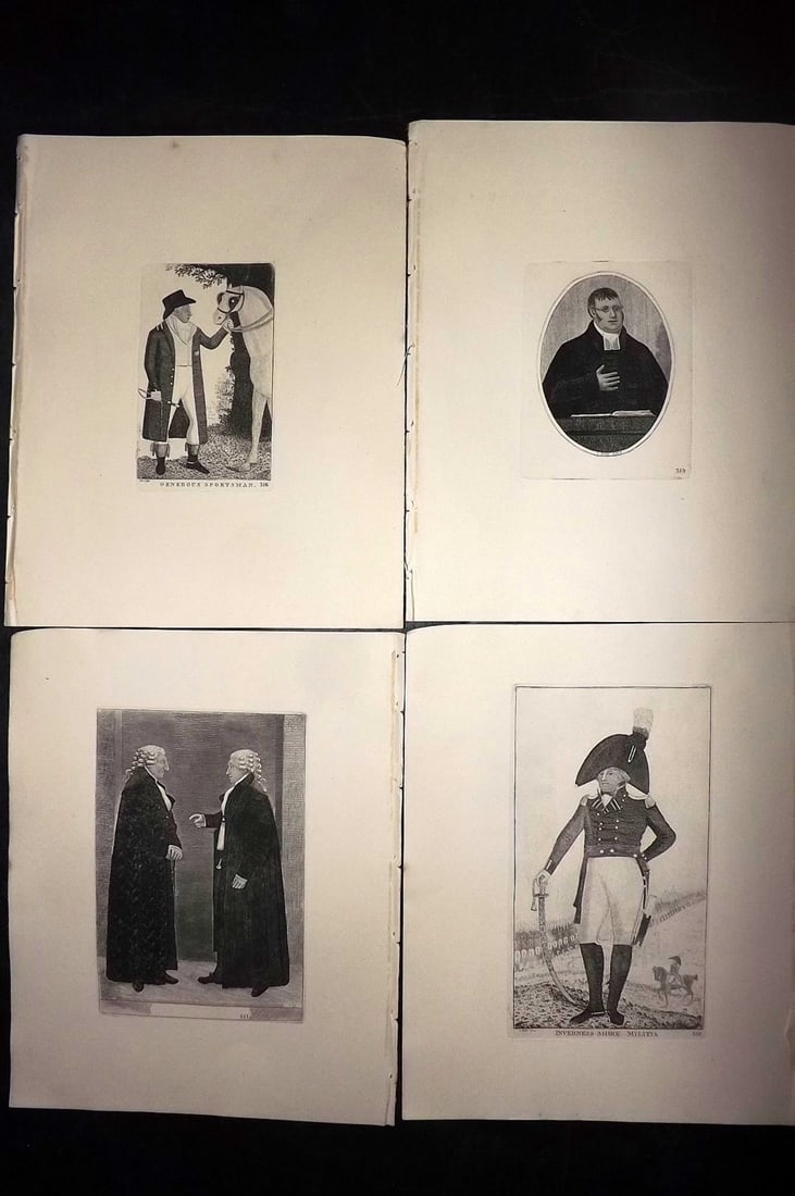 Kay, John 1877 Lot of 4 Scottish Caricatures: Etchings Published 1877, Edinburgh for "A Series of Original Portraits and Caricature Etchings" by John Kay. Paper Size: 10.5 x 8.5 inch (27 x 22cm) Good Condition