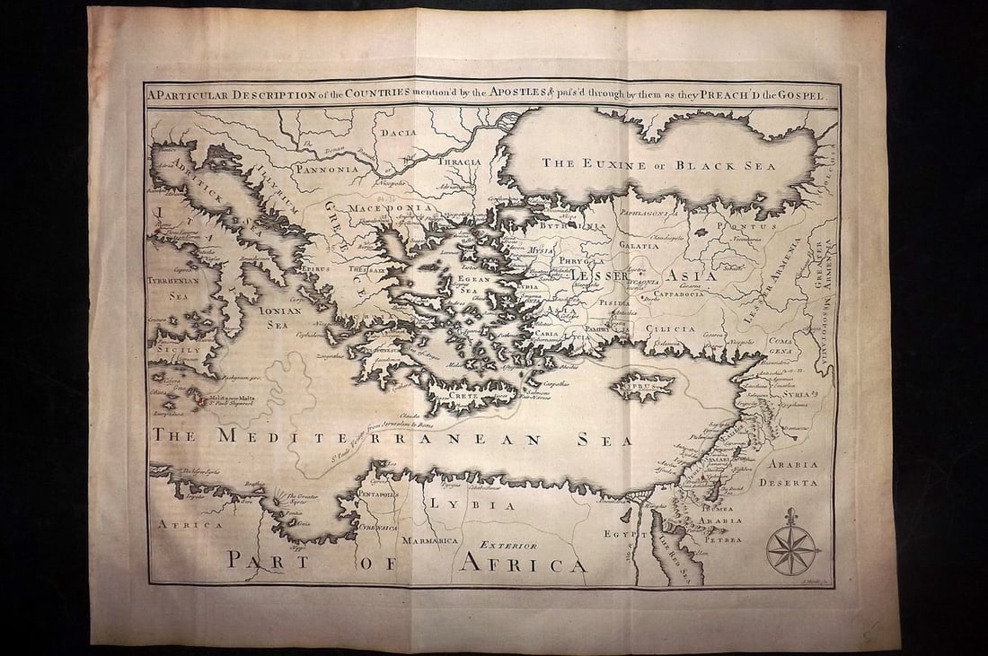 Calmet, Augustin 1732 LG Map. Countries mentioned by the Apostles, Holy Land, Med, Europe Arabia (1 of 2)