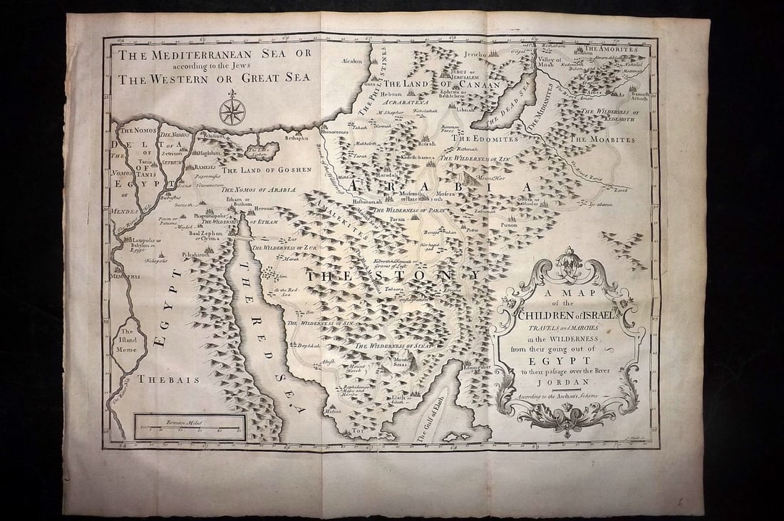 Calmet, Augustin 1732 Large Map. Children of Israel. Arabia Egypt Holy Land (1 of 2)