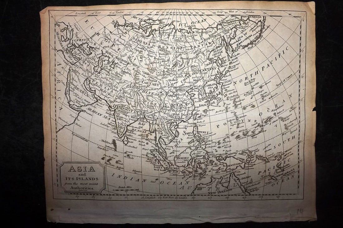 Barclay, James 1808 Antique Map. Asia and its Islands: Copper Engraved Map Published 1806, London for "Barclay's Complete and Universal English Dictionary" by the Rev. James Barclay. Paper Size: 10 x 8 inch (26 x 21cm) Good Condition