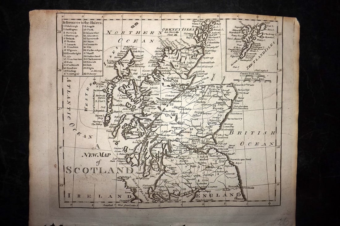 Barclay, James 1808 Antique Map. A New Map of Scotland: Copper Engraved Map Published 1806-09, London for "Barclay's Complete and Universal English Dictionary" by the Rev. James Barclay. Paper Size: 10 x 8 inch (26 x 21cm) Tight top margin as bound. Good C