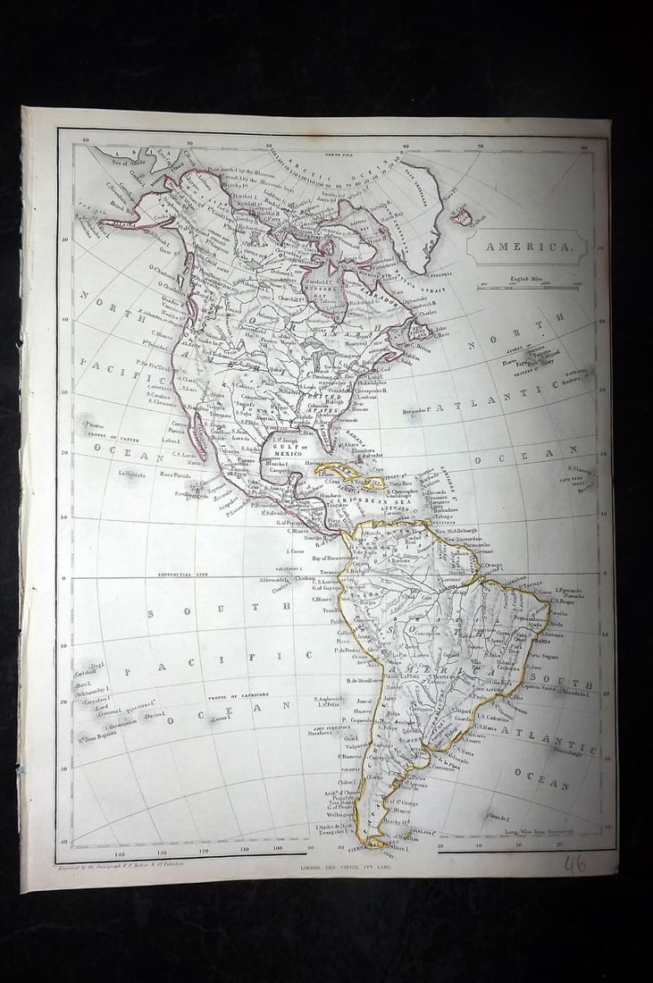 Becker, F. P. C1845 Antique Map. America: Steel Engraved Map Published C1845, London for "A Complete and Universal English Dictionary" by the Rev. James Barclay and B. B. Woodward. Maps by F. P. Becker. Outline hand color. Paper Size: 11 x 8 