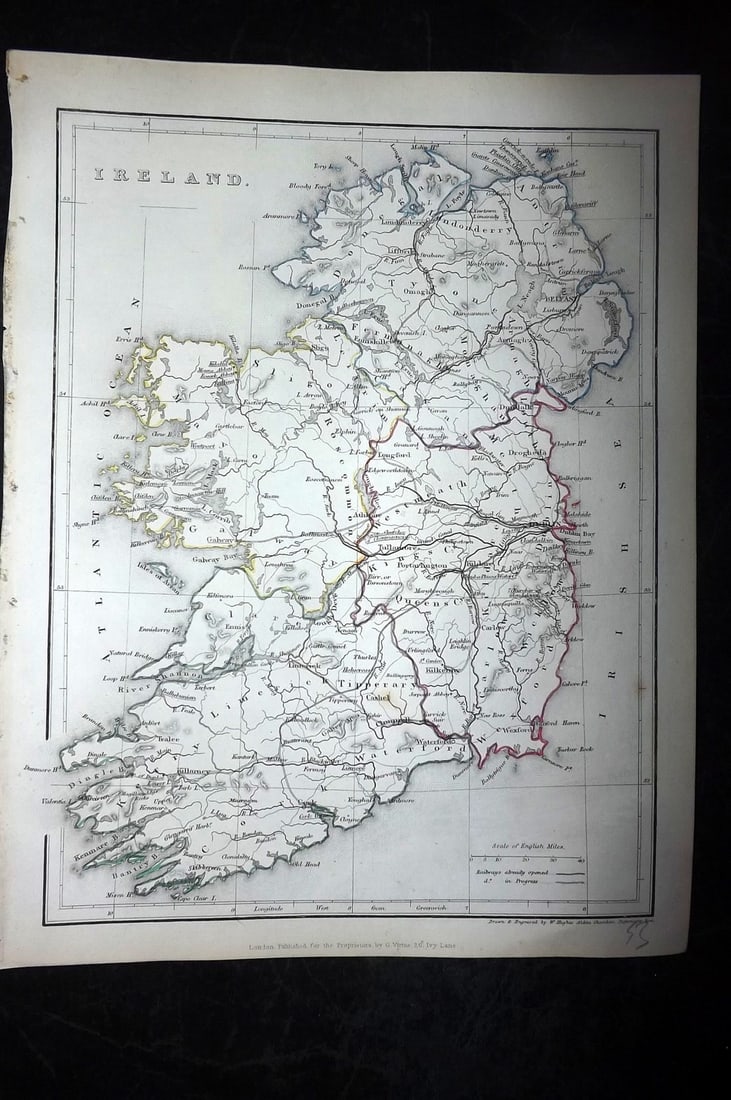 Becker, F. P. C1845 Antique Map. Ireland: Steel Engraved Map Published C1845, London for "A Complete and Universal English Dictionary" by the Rev. James Barclay and B. B. Woodward. Maps by F. P. Becker. Outline hand color. Paper Size: 11 x 8 