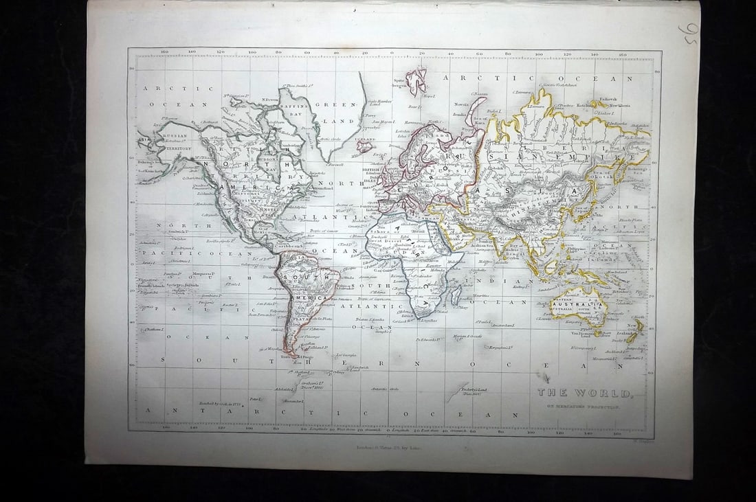 Becker, F. P. C1845 Antique Map. World on Mercators Projection (1 of 1)