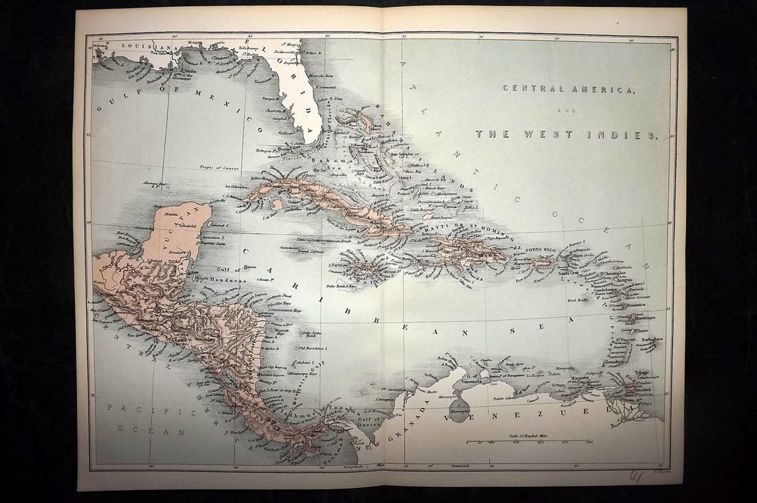 Hughes, William 1863 Antique Map. Central America and West Indies (1 of 1)