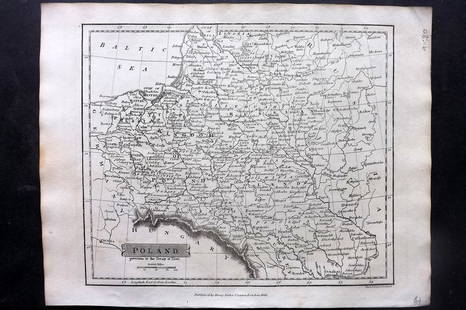 Russell & Barclay C1825 Antique Map. Poland: Copper Engraved Map Published C1825., by Fisher & Son, "A Complete Atlas of the World" by John Russell et al. The companion Atlas to "A Complete and Universal English Dictionary" by James Barclay. Pap