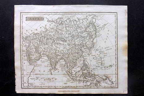 Russell & Barclay C1825 Antique Map. Asia: Copper Engraved Map Published C1825., by Fisher & Son, "A Complete Atlas of the World" by John Russell et al. The companion Atlas to "A Complete and Universal English Dictionary" by James Barclay. Pap