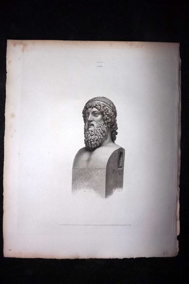 BM Marbles 1815 Folio Greek Statue Print. Bearded Bacchus 29 (1 of 2)