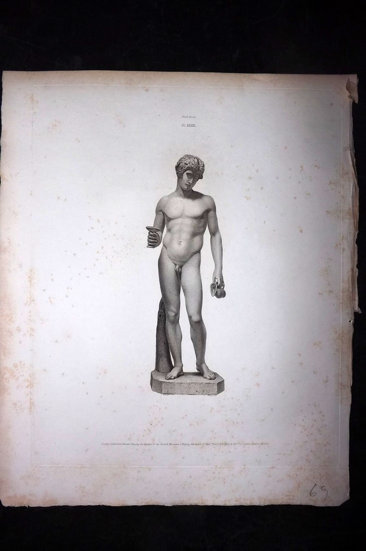 BM Marbles 1815 Folio Greek Statue Print. Statue of a Faun 33 (1 of 2)