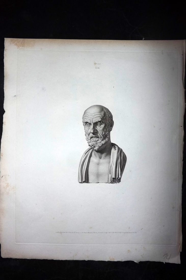 BM Marbles 1815 Folio Greek Statue Print. Hippocrates 20 (1 of 2)