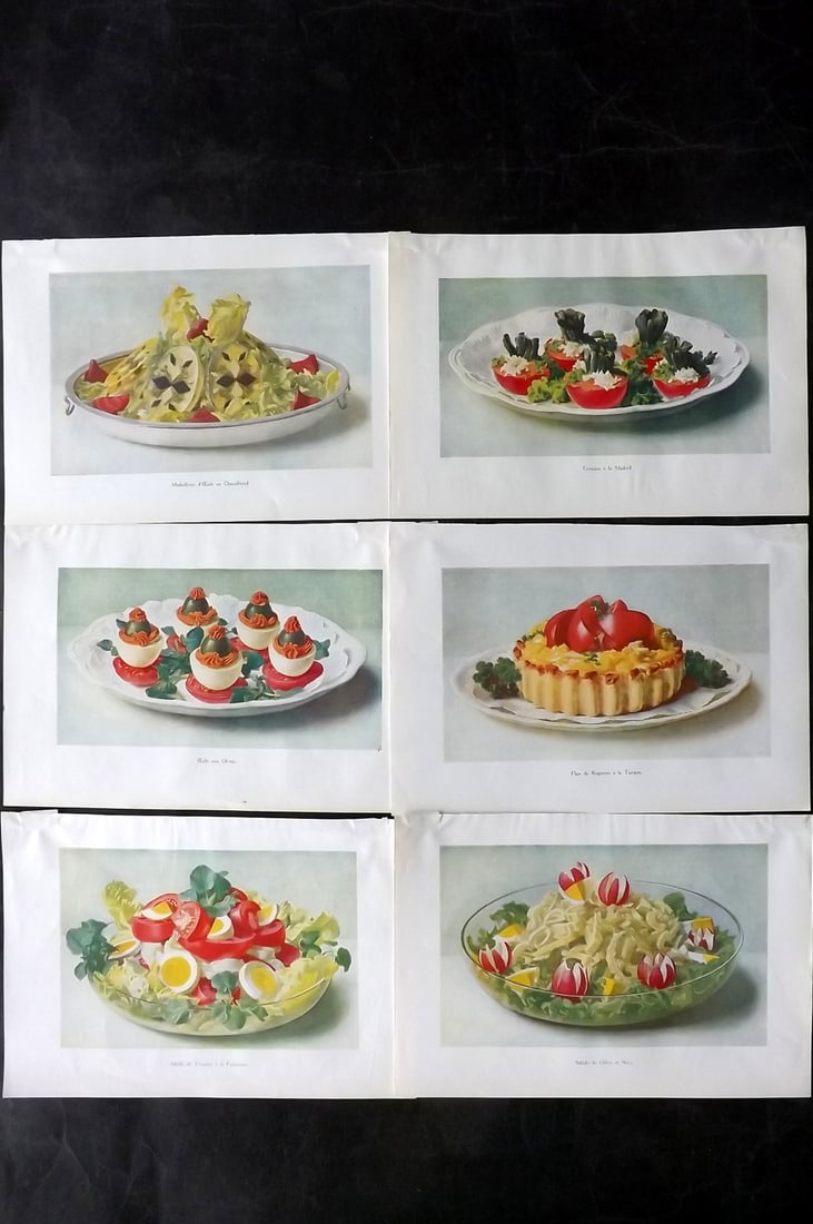 Fairclough, M. A. 1951 Lot of 6 Vintage Food Prints: Offset Lithograph Published 1951, London for "The Ideal Cookery Book" M. A. Fairclough. Paper Size: 10 x 7 inch (26 x 18cm) Good Condition