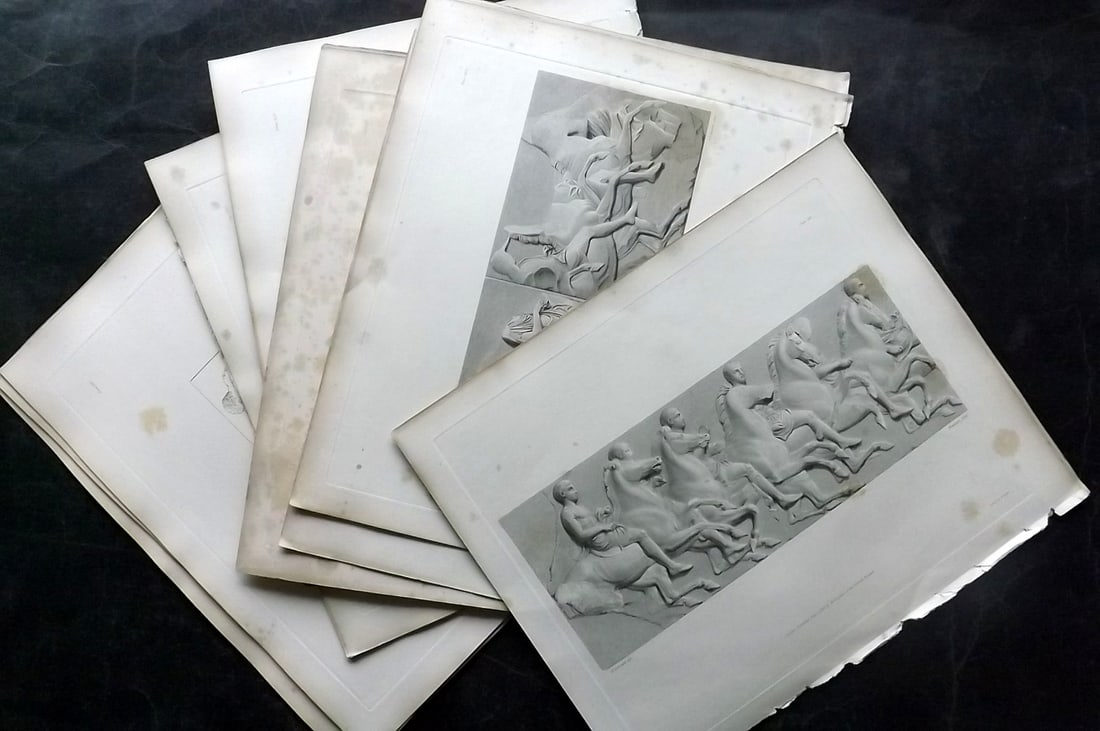 BM Marbles 1839 Lot of 33 Greek Antiquities, Reliefs: Steel Engravings Published 1812-61, London for "A Description of the Collection of Ancient Marbles in the British Museum" by the British Museum, Department of Greek and Roman Antiquities. Paper Size: