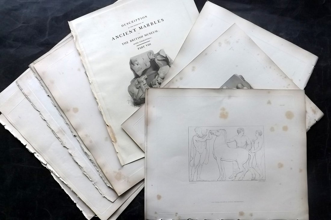 BM Marbles 1930's Lot of 14 Greek Antiquities, Reliefs: 14 Incl Illus. Title Pages. Copper Plates and Steel Engravings Published 1812-61, London for "A Description of the Collection of Ancient Marbles in the British Museum" by the British Museum, Departmen