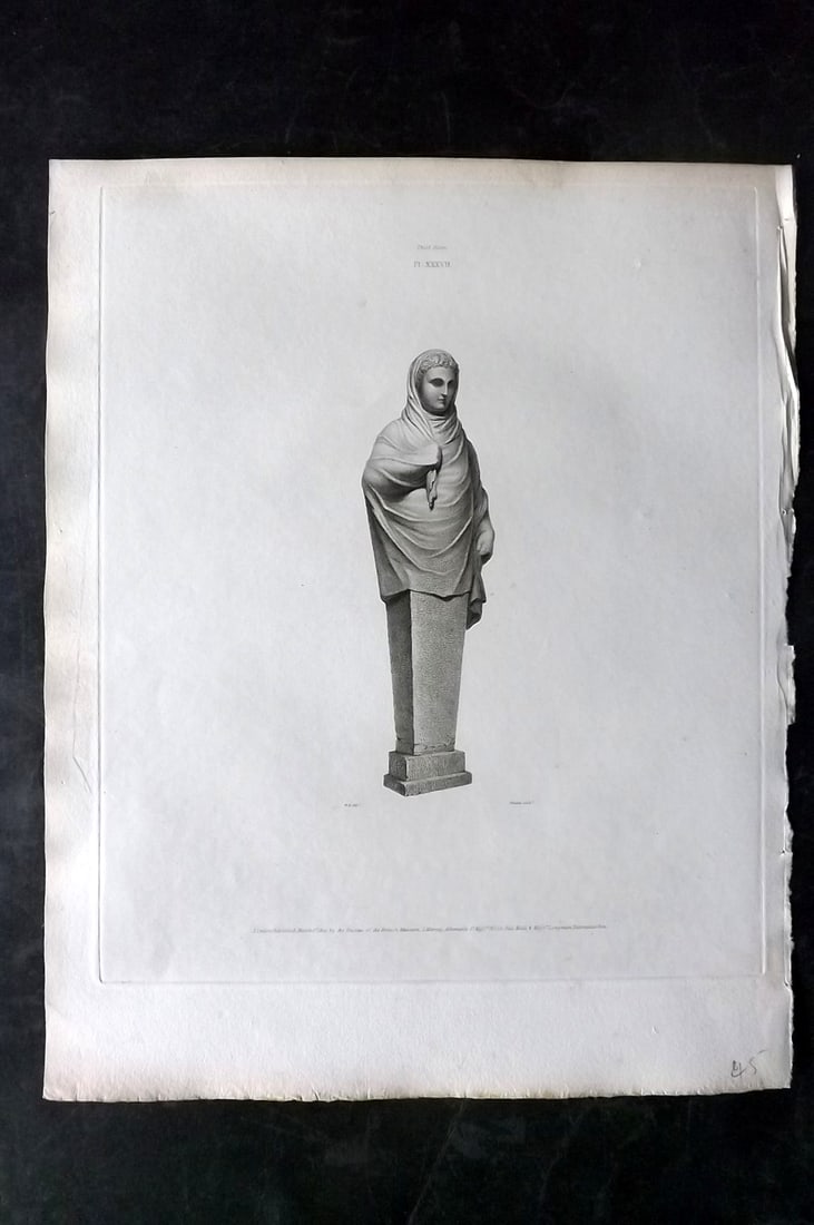 BM Marbles 1815 Folio Greek Statue Print. A Young Female 37: Copper Plates Published 1812-61, London for "A Description of the Collection of Ancient Marbles in the British Museum" by the British Museum, Department of Greek and Roman Antiquities. Paper Size: 13.