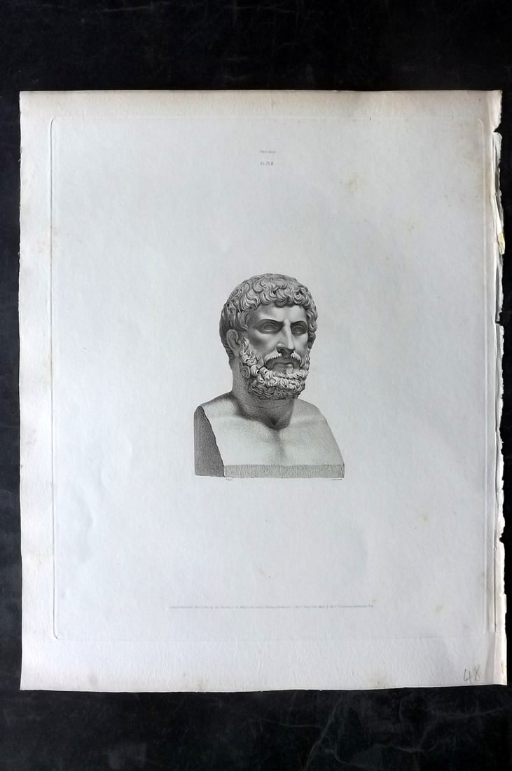 BM Marbles 1815 Folio Greek Statue Print. Periander, tyrant of Corinth 42: Copper Plates Published 1812-61, London for "A Description of the Collection of Ancient Marbles in the British Museum" by the British Museum, Department of Greek and Roman Antiquities. Paper Size: 13.