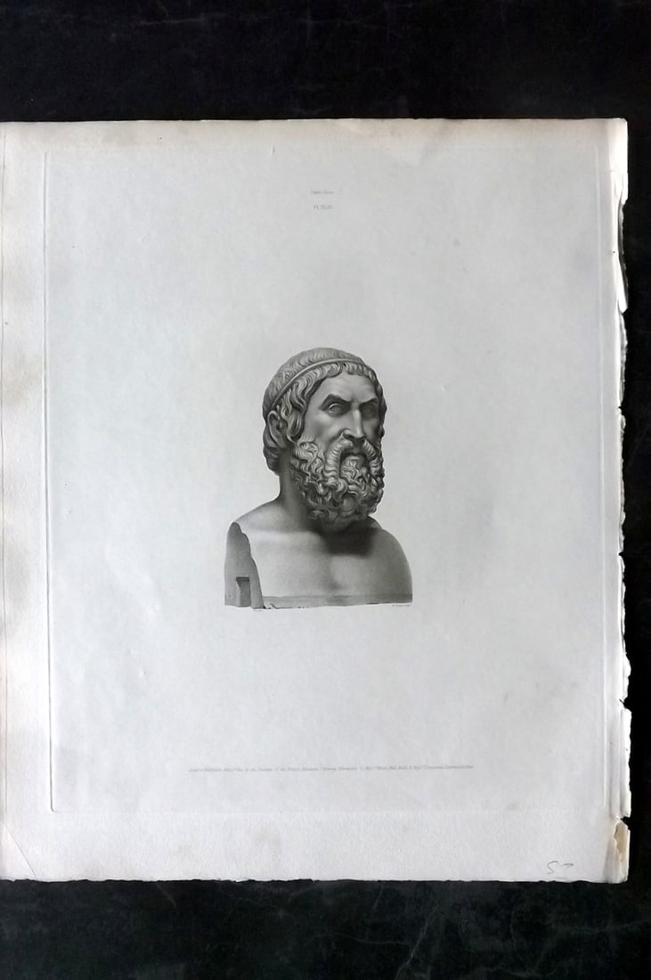 BM Marbles 1815 Folio Greek Statue Print. Uknown Head, possibly a Greek Poet 44 (1 of 2)