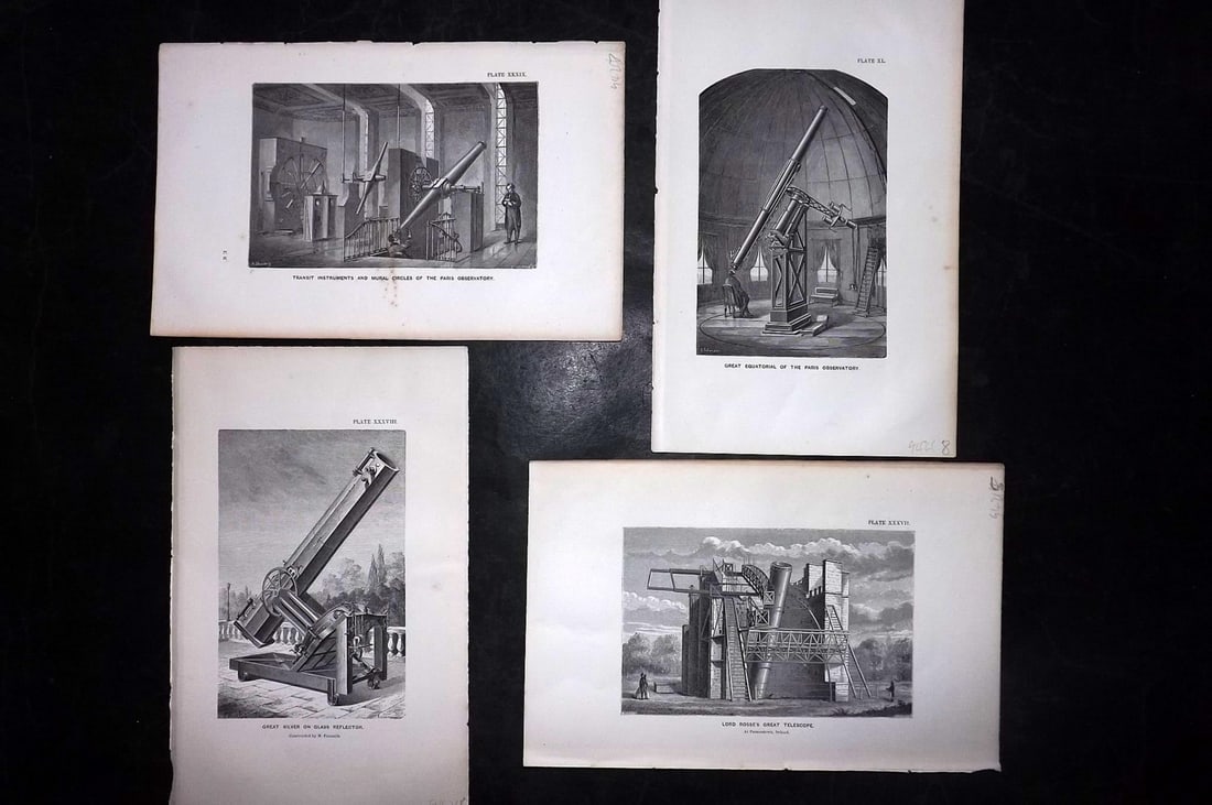 Guillemin, Amedee 1866 Lot of 4 Astronomy Prints. Telescope, Observatory (1 of 2)