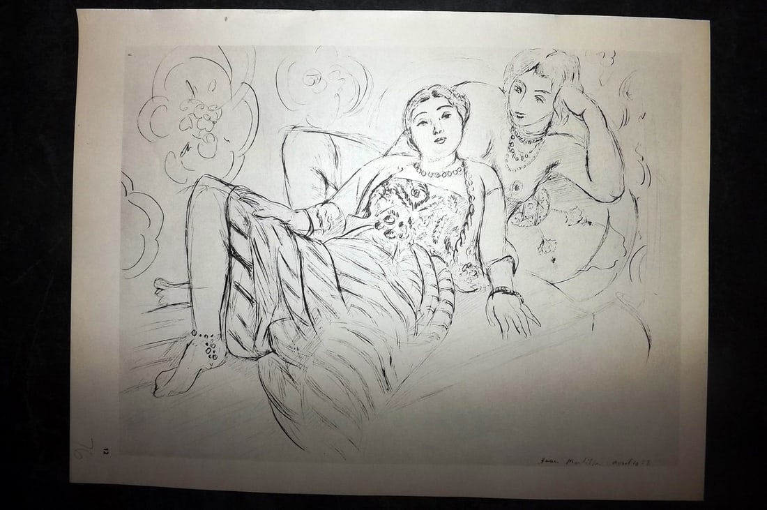 Matisse, Henrii 1969 Folio Scarce Print. Drawing 12: Lithograph Published 1969, New York for "Henri Matisse. Drawings And Paper Cut-Outs" by Raoul Jean Moulin. Paper Size: 12 x 9 inch (30.5 x 23cm) Good Condition