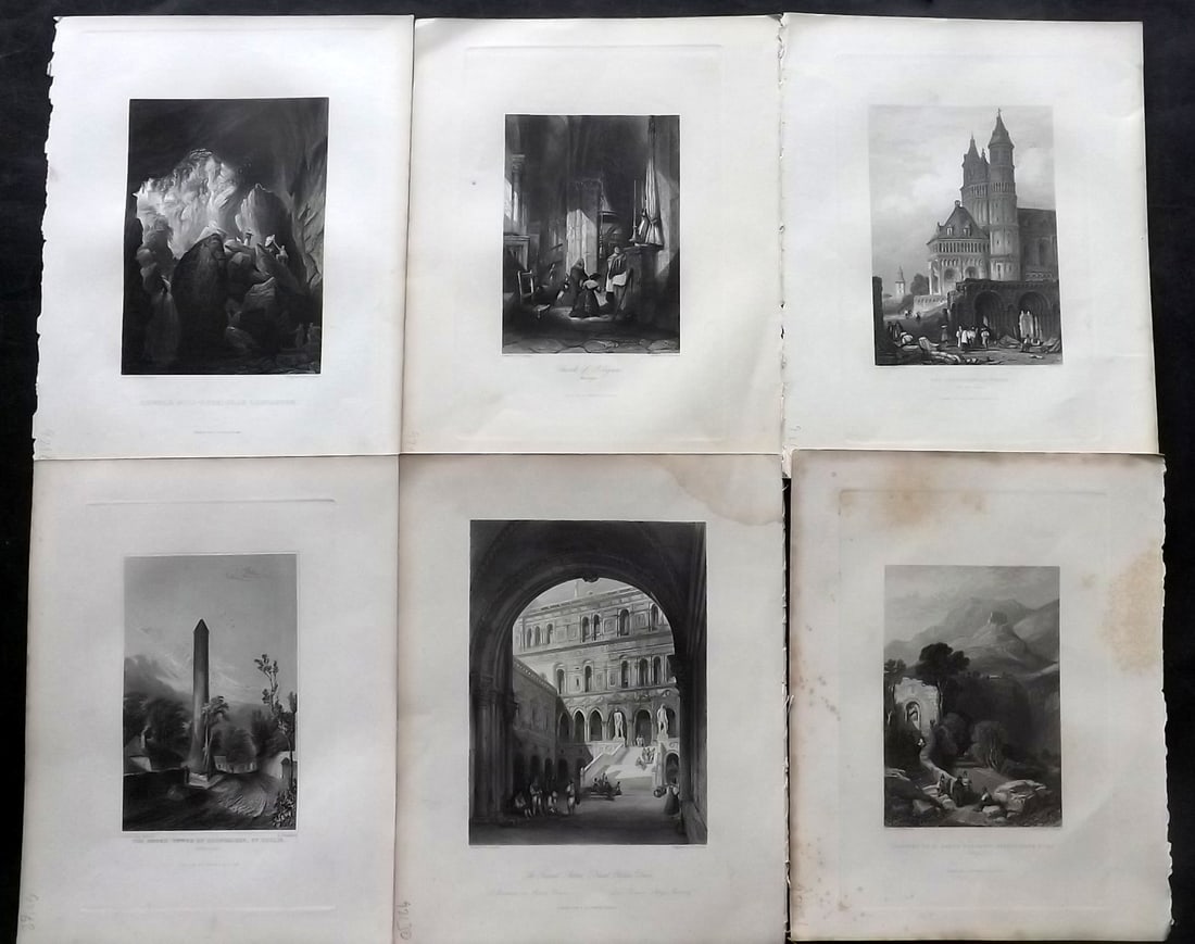 Fisher (Pub) C1845 Lot of 6 Steel Engraved European Views: Incl UK, Ireland, France, Italy and Germany. Steel Engraving Published 1844-47 by Fisher & Son, London for "The Peoples Gallery of Engravings" by the Rev. George Wright. Paper Size: 10.5 x 8.5 inch (2
