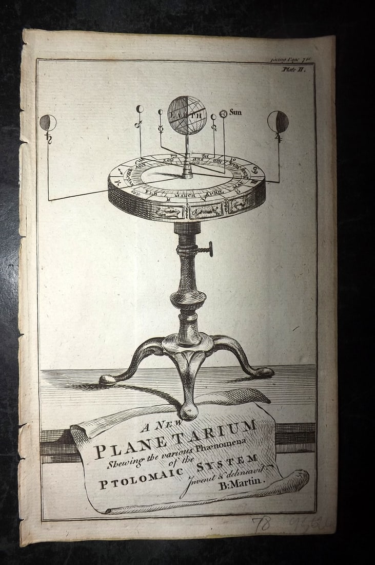 Martin, Benjamin 1772 Astronomy Print. New Planetarium - Ptolomaic System (1 of 1)