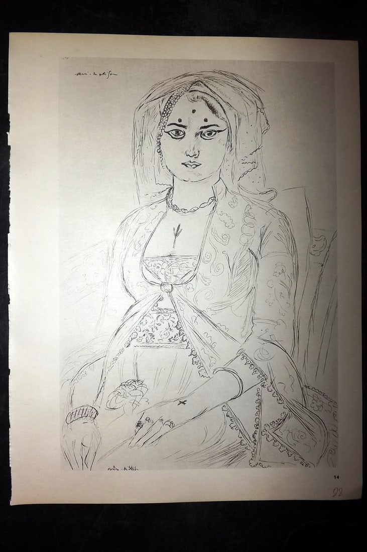 Matisse, Henri 1969 Folio Scarce Print. Drawing 14: Lithograph Published 1969, New York for "Henri Matisse. Drawings And Paper Cut-Outs" by Raoul Jean Moulin. Paper Size: 12 x 9 inch (30.5 x 23cm) Good Condition