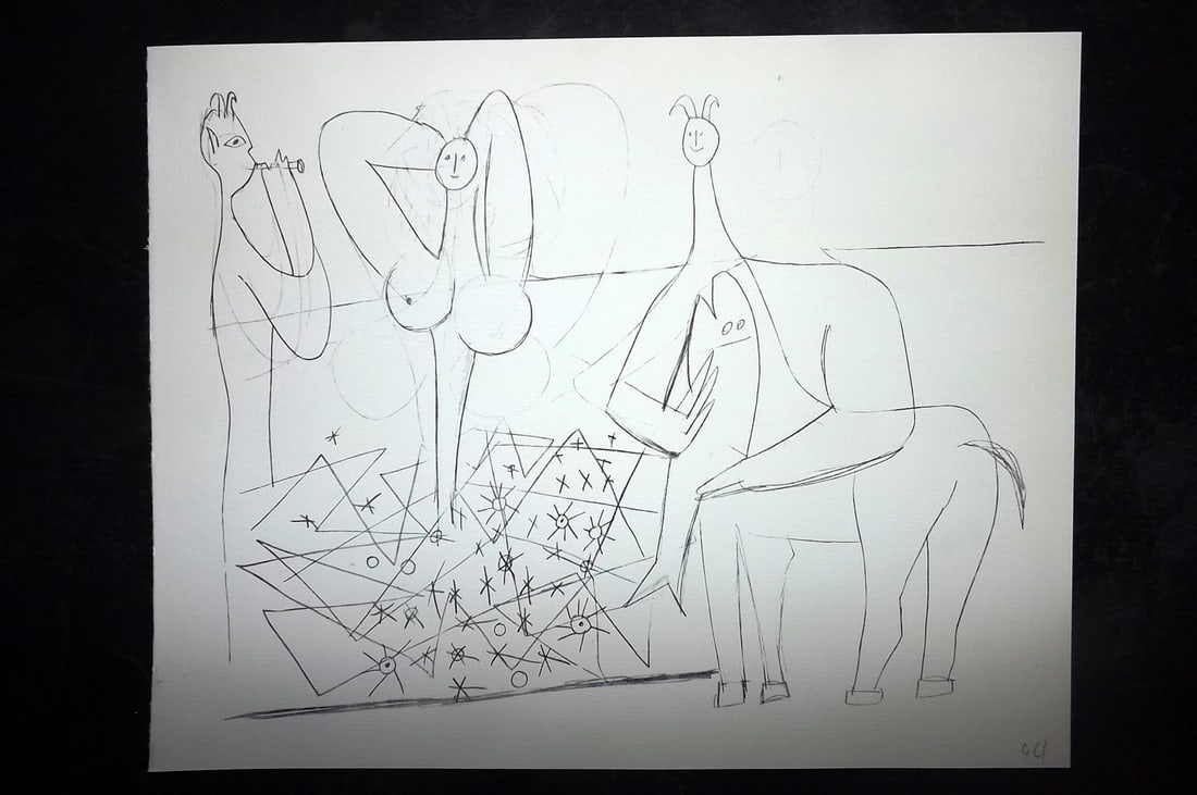 Picasso, Pablo 1960 Folio Print. Ceramics & Sculptures Drawing 93: Lithograph Published 1960, Paris & London for "Picasso in Antibes" by Dor De La Souchere. On good quality paper. Paper Size: 12 x 9.5 inch (30 x 24cm) Good Condition